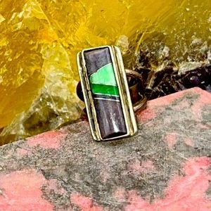 Native American Zuni Inlay Ring Signed by Artist Size 7